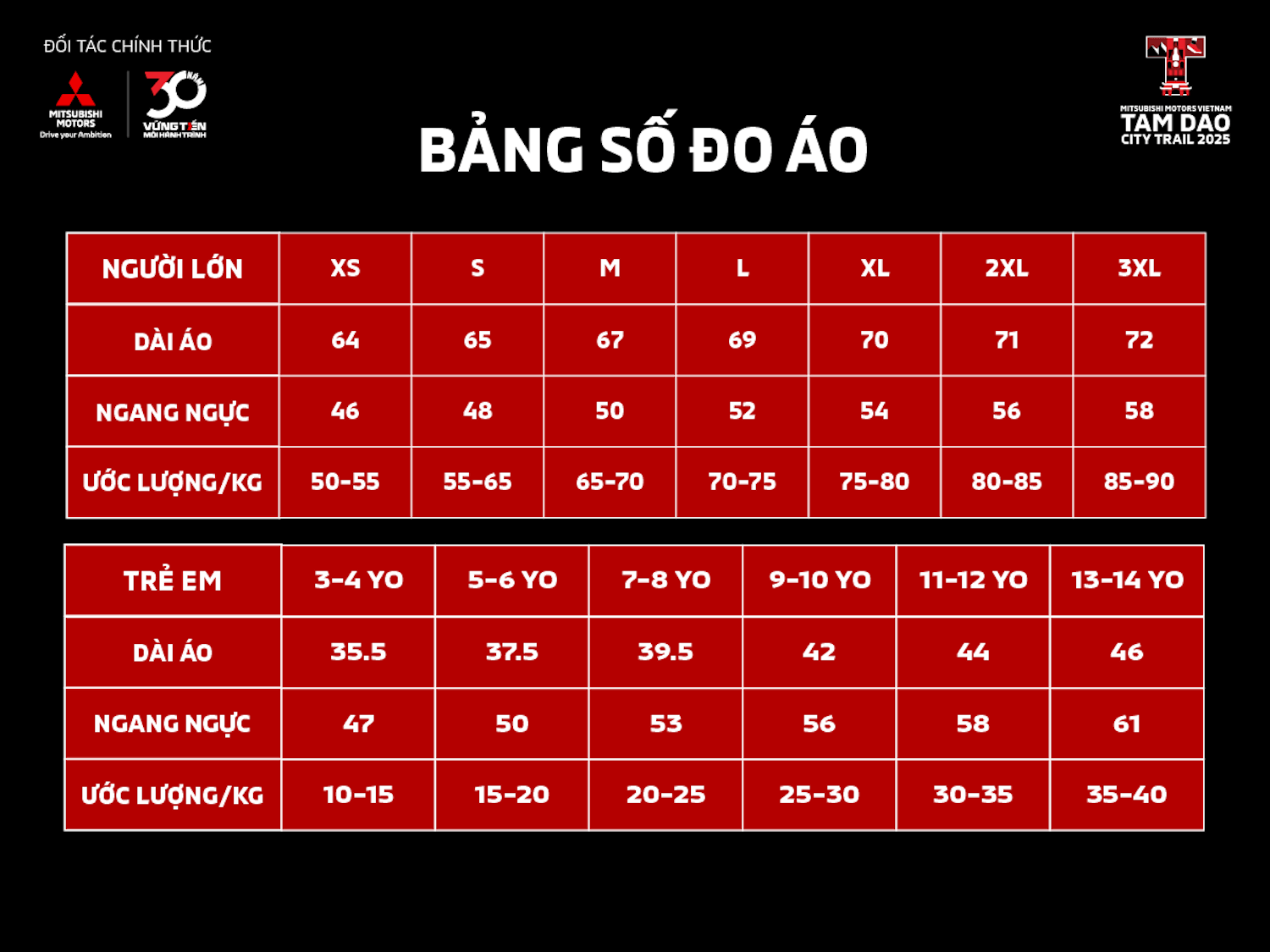 Thông tin size áo Tam Đảo City Trail 2025 
