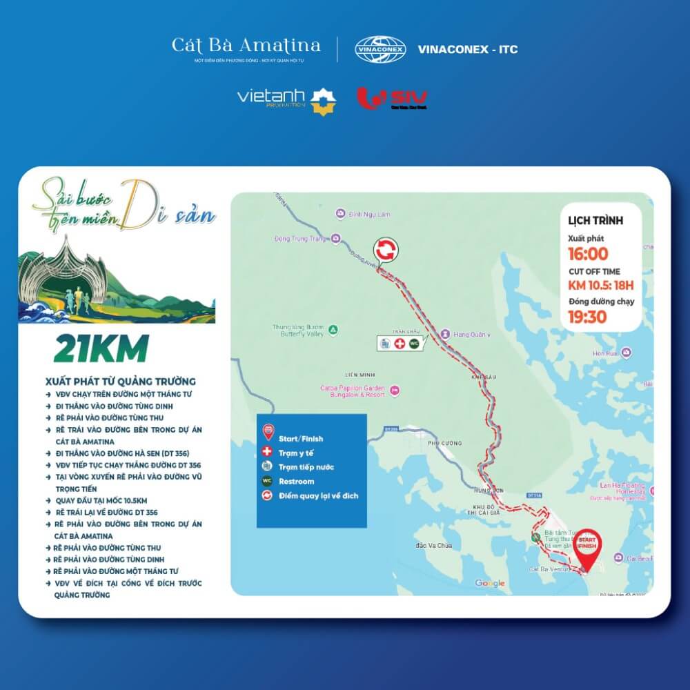 Bản đồ đường chạy 21k Cat Ba Heritage Road 2025
