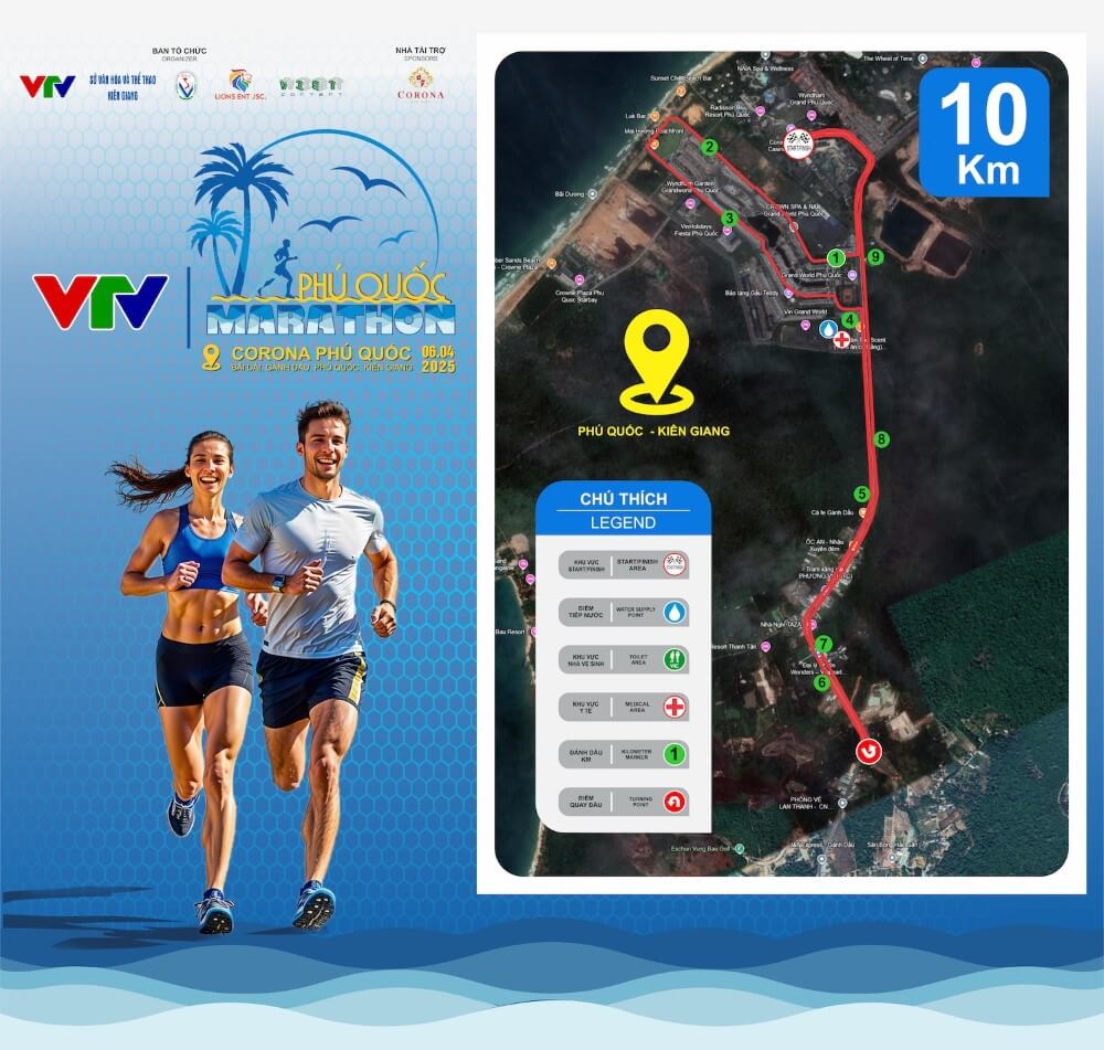 Bản đồ đường chạy 10K VTV Phú Quốc Marathon 2025