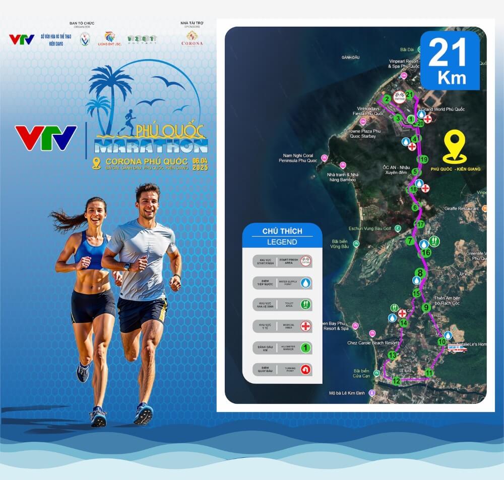 Bản đồ đường chạy 21K VTV Phú Quốc Marathon 2025