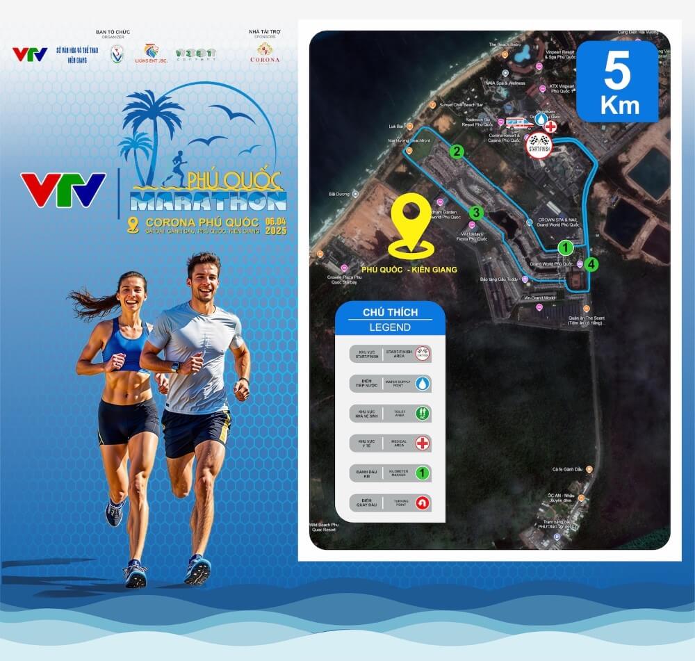 Bản đồ đường chạy 5K VTV Phú Quốc Marathon 2025