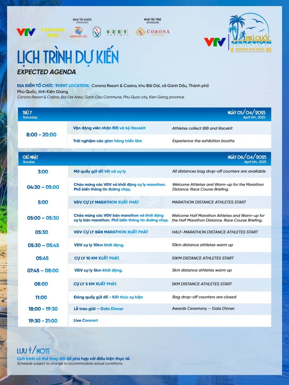 Lịch trình sự kiện VTV Phú Quốc Marathon 2025