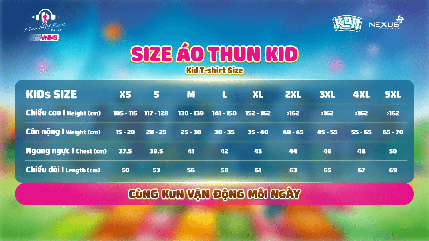 Size áo KUN FUN RUN ĐÀ LẠT 2025