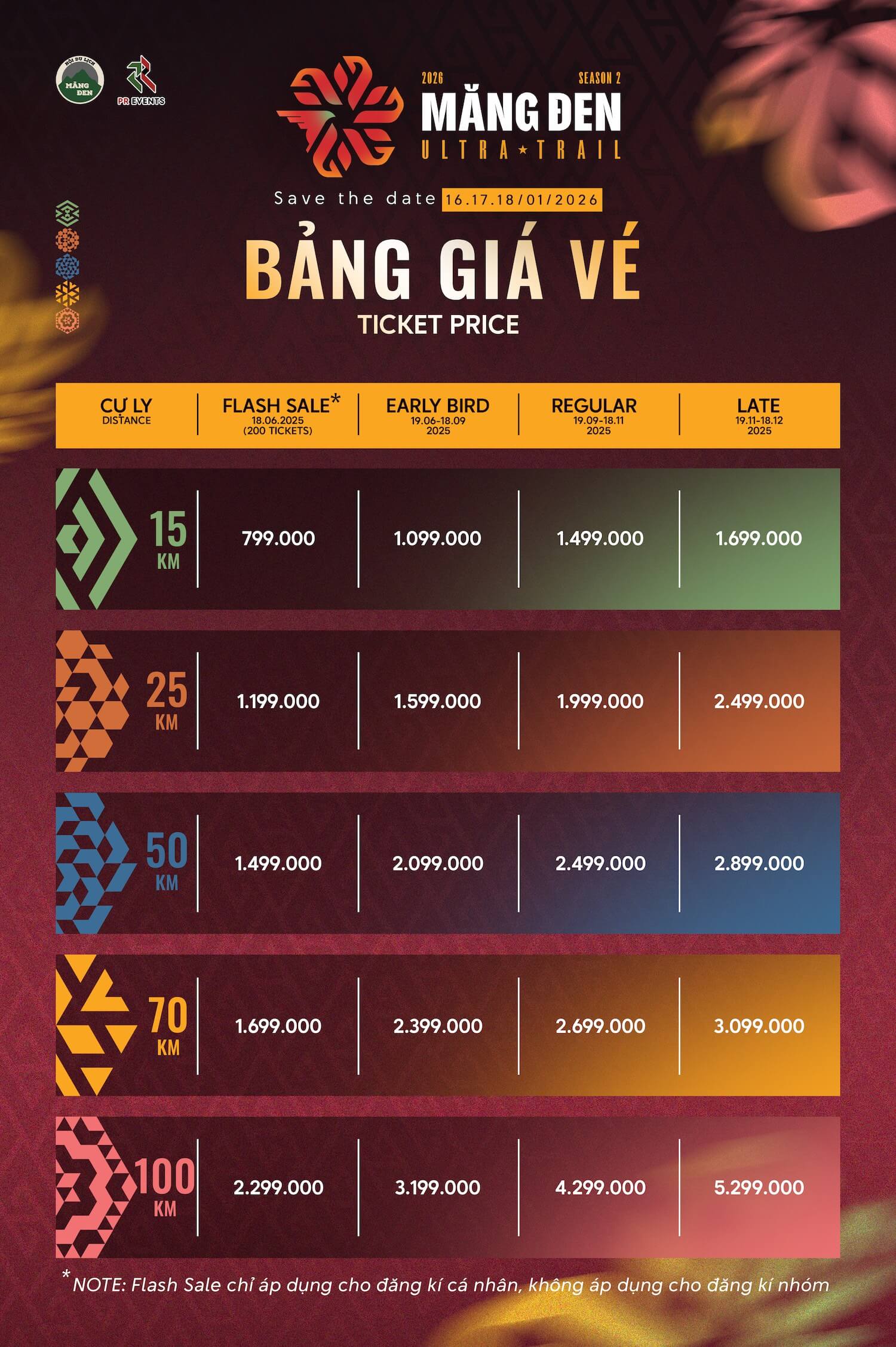Bảng giá vé Măng Đen Ultra Trail 2026