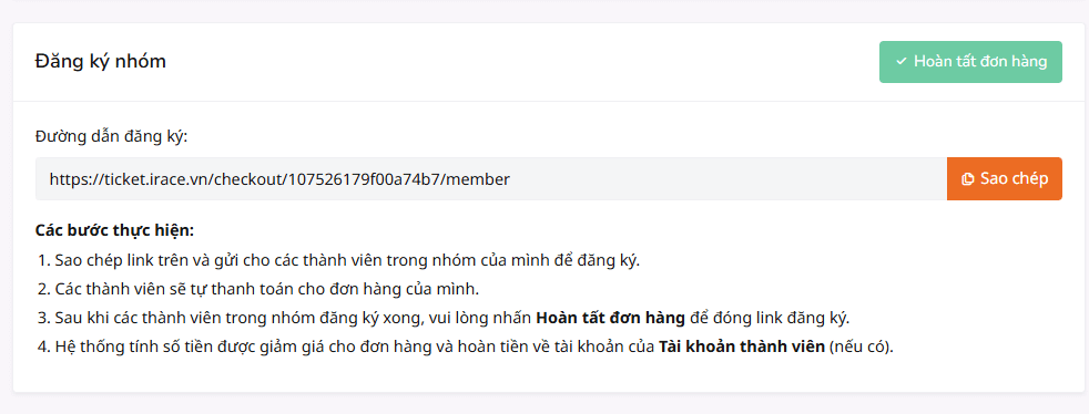 Hướng dẫn gom nhóm (thành viên tự thanh toán)