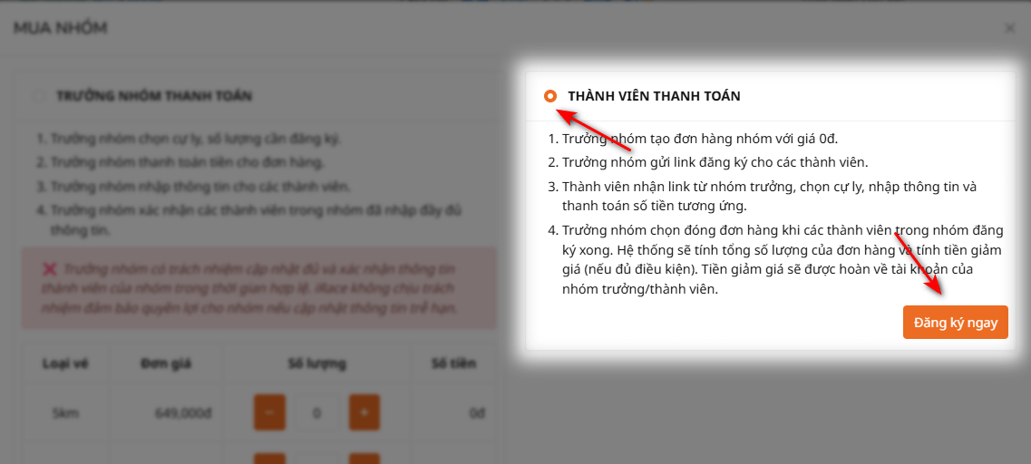 Hướng dẫn gom nhóm (thành viên tự thanh toán)
