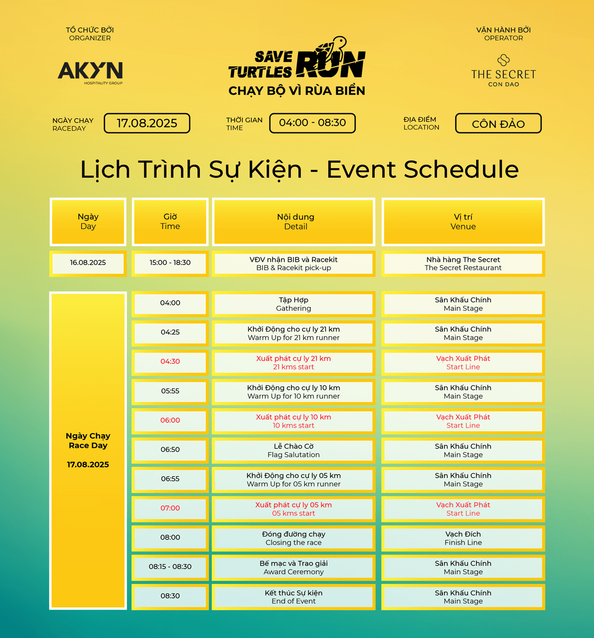 Lịch trình sự kiện
