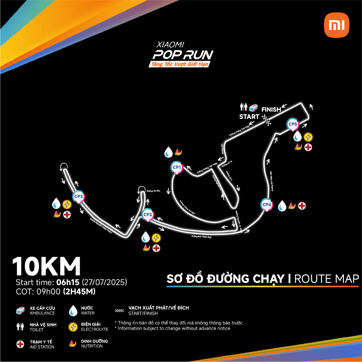 Bản đồ đường chạy 10K Xiaomi POP Run 2025