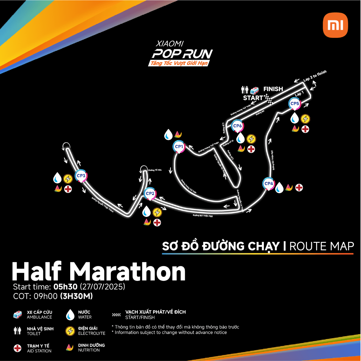 Bản đồ đường chạy 21K Xiaomi POP Run 2025