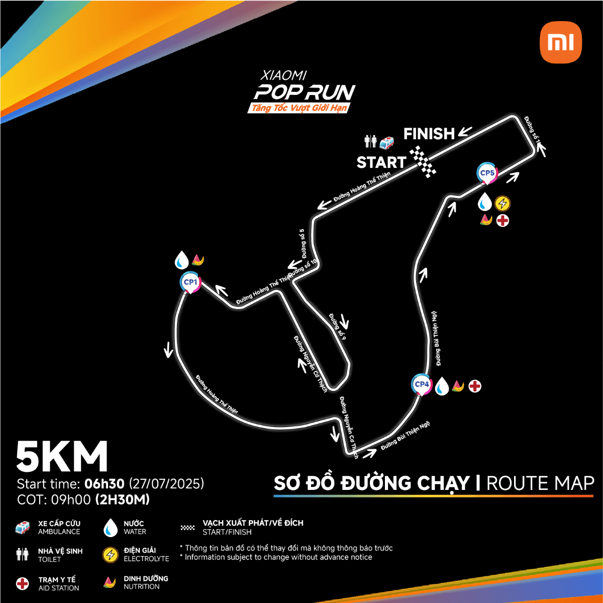 Bản đồ đường chạy 5K Xiaomi POP Run 2025