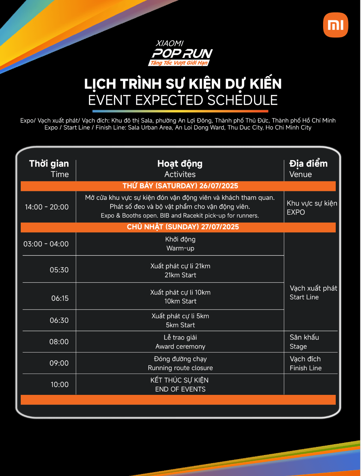 Lịch trình sự kiện