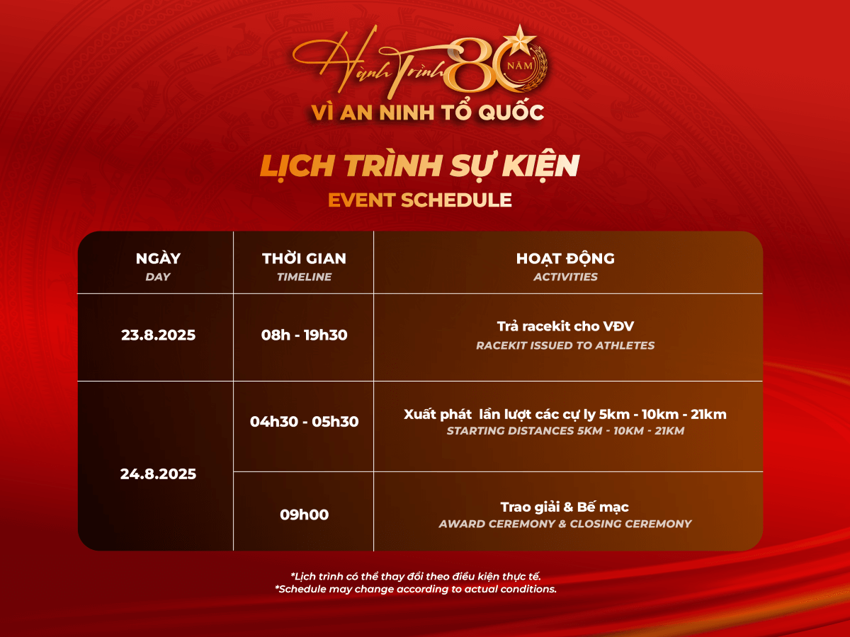 Lịch trình sự kiện