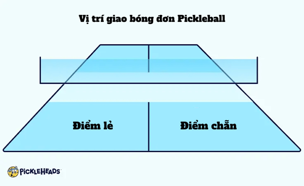 Vị trí giao bóng đơn Pickleball