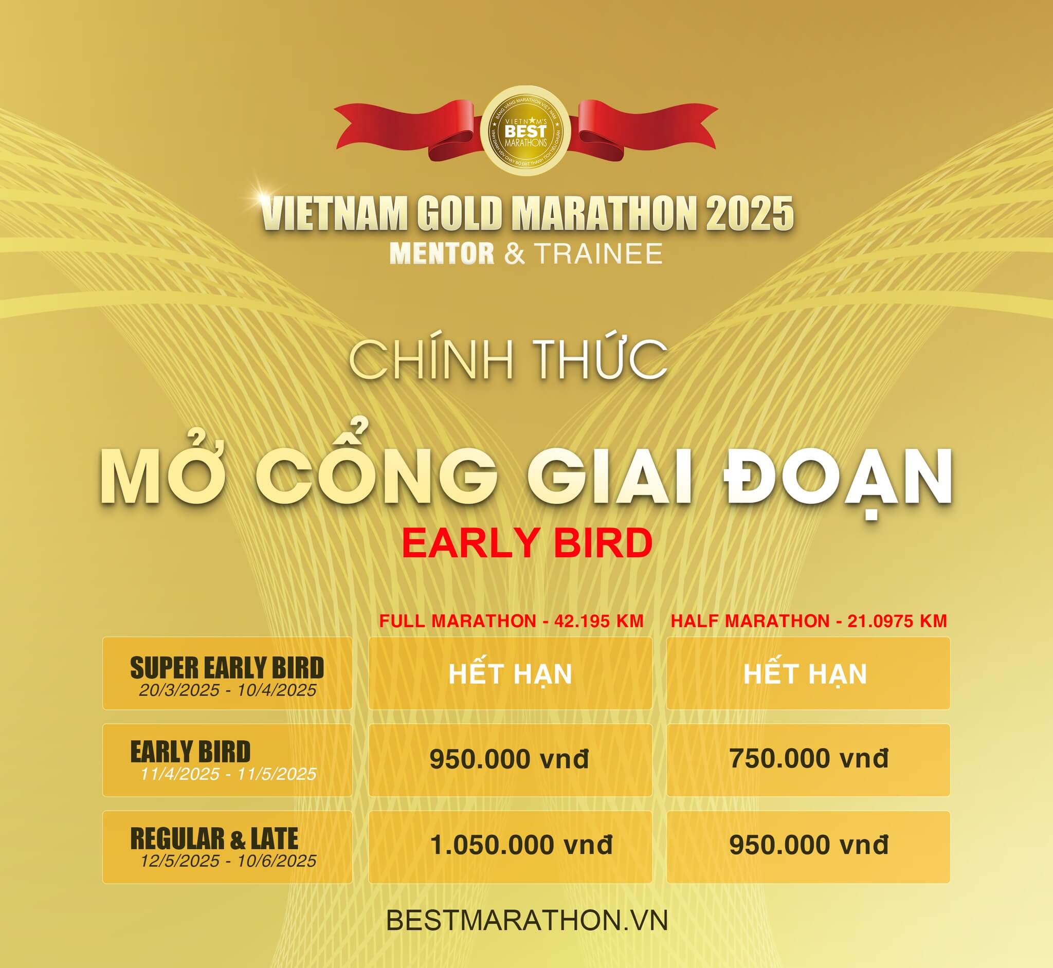 Bảng giá vé Vietnam Gold Marathon 2025
