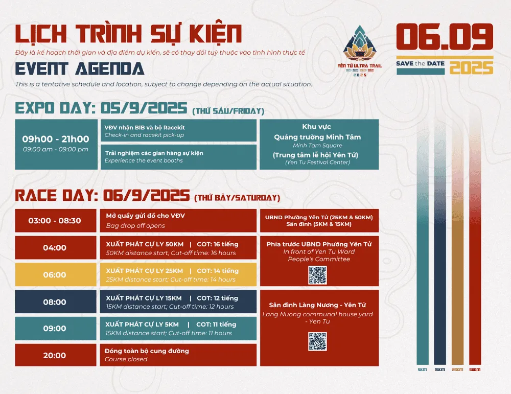Lịch trình sự kiện Yên Tử Ultra Trail 2025