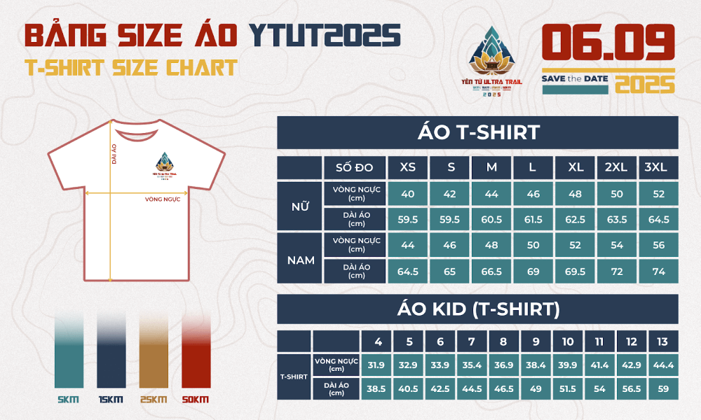 Size áo Yên Tử Ultra Trail 2025