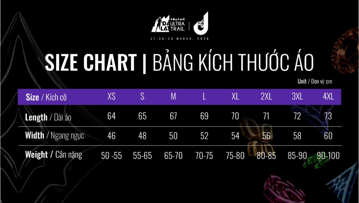 Size áo người lớn
