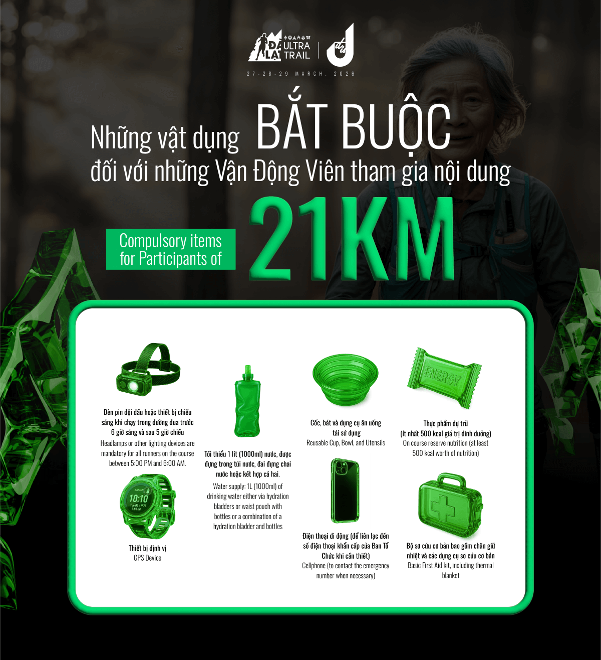 Vật dụng bắt buộc khi tham gia 21K