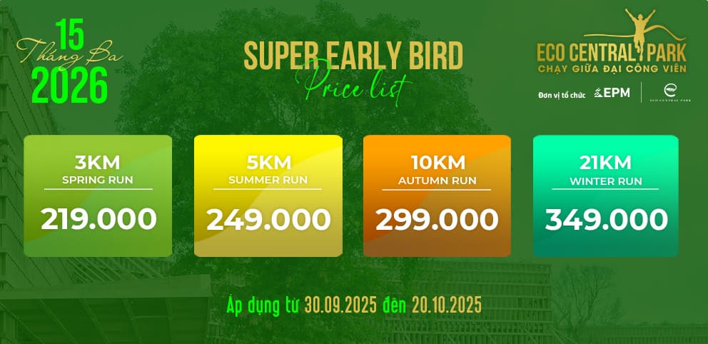 Bảng giá vé Eco Central Park Marathon 2026