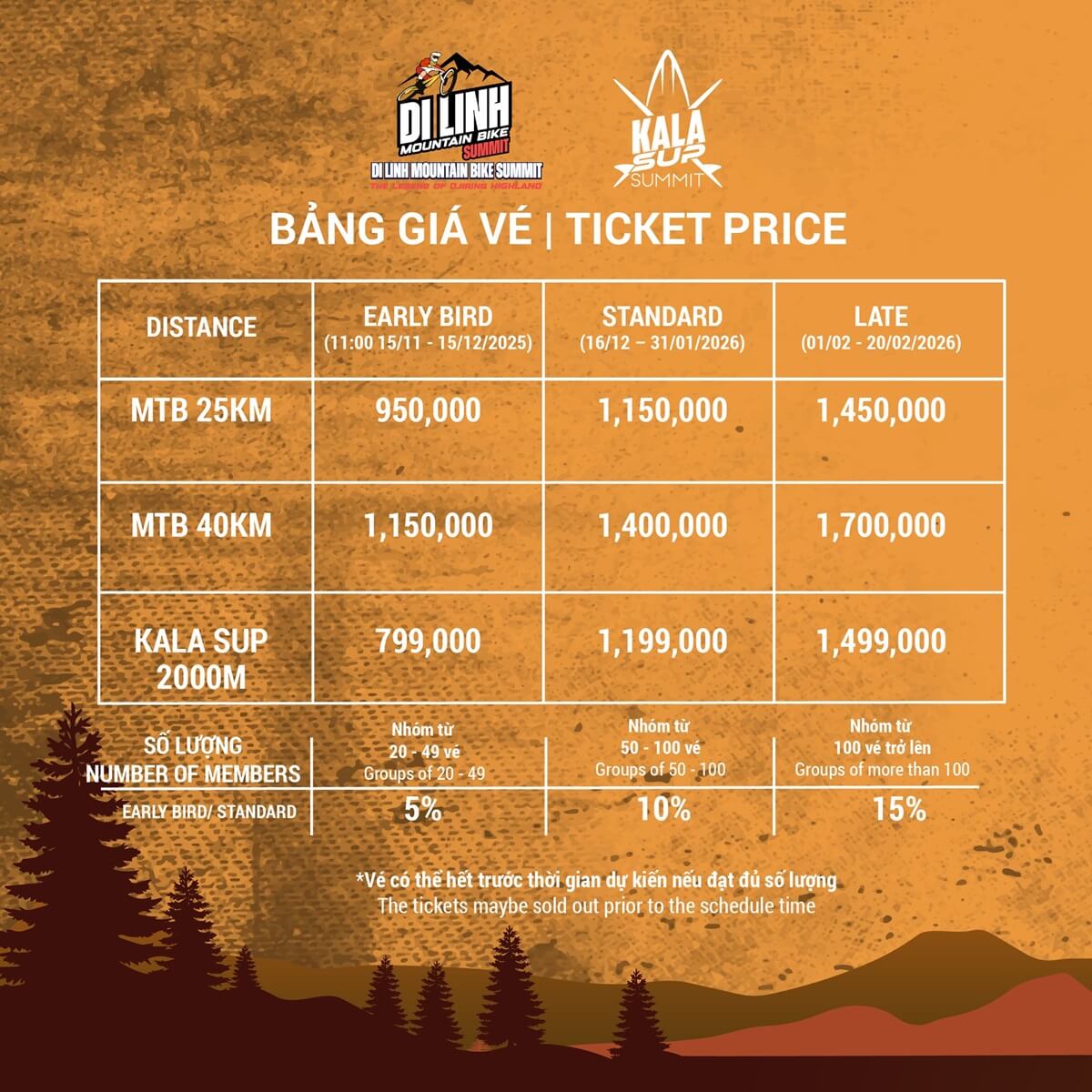 Bảng giá vé Di Linh Mountain Bike Summit 2026