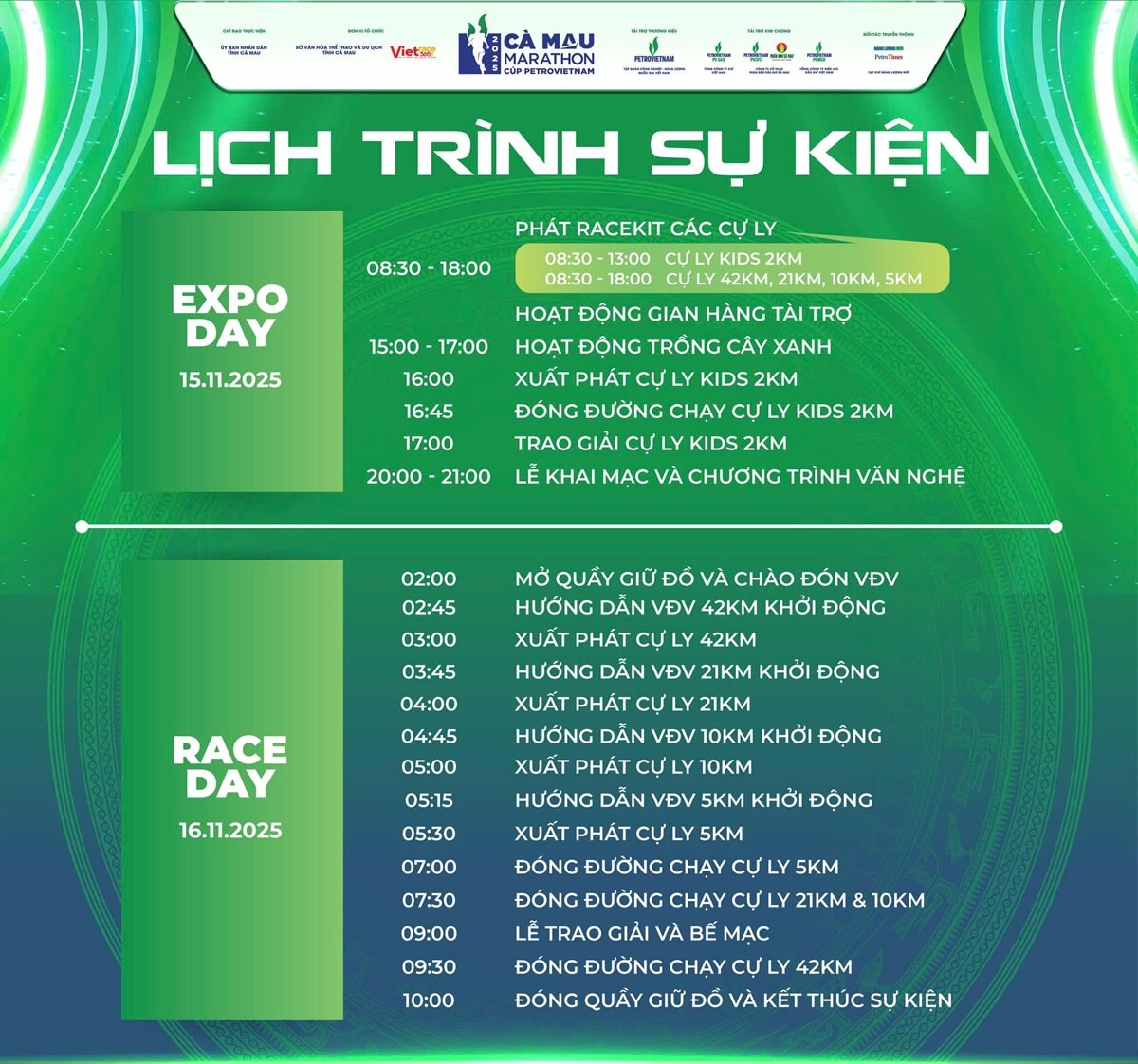 Lịch trình sự kiện