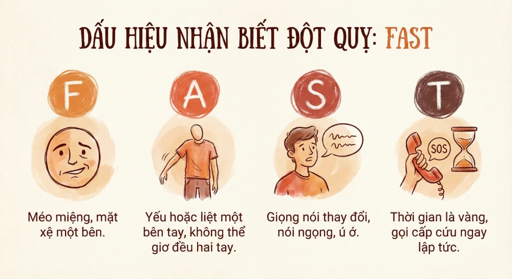 Quy tắc FAST giúp nhận biết sớm dấu hiệu đột quỵ để cấp cứu kịp thời