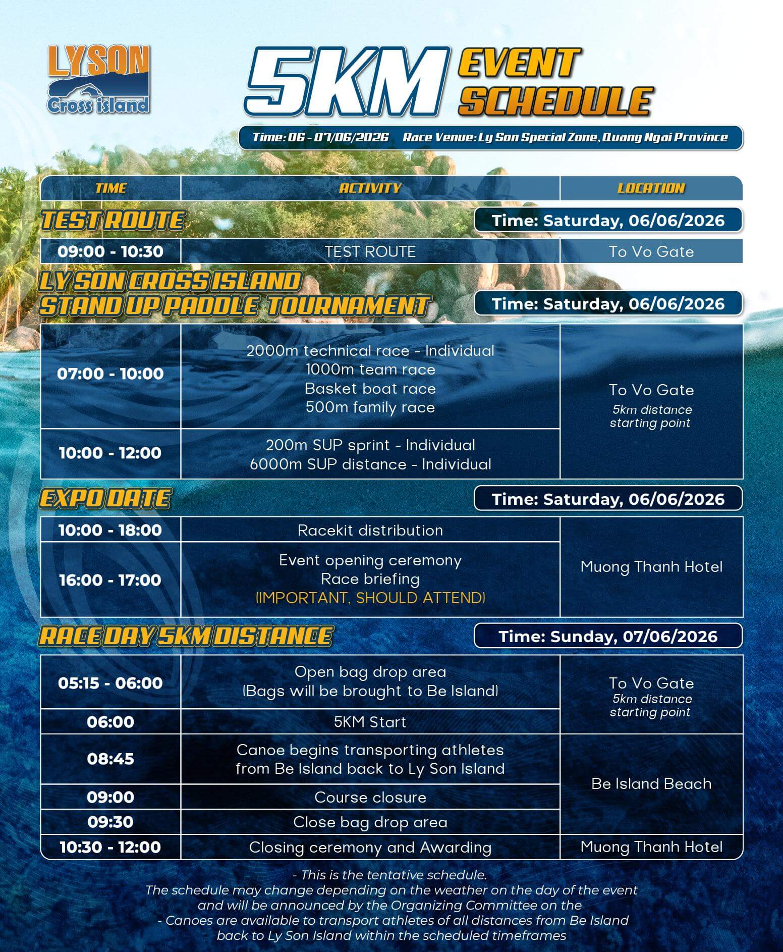 Lịch trình sự kiện 5K