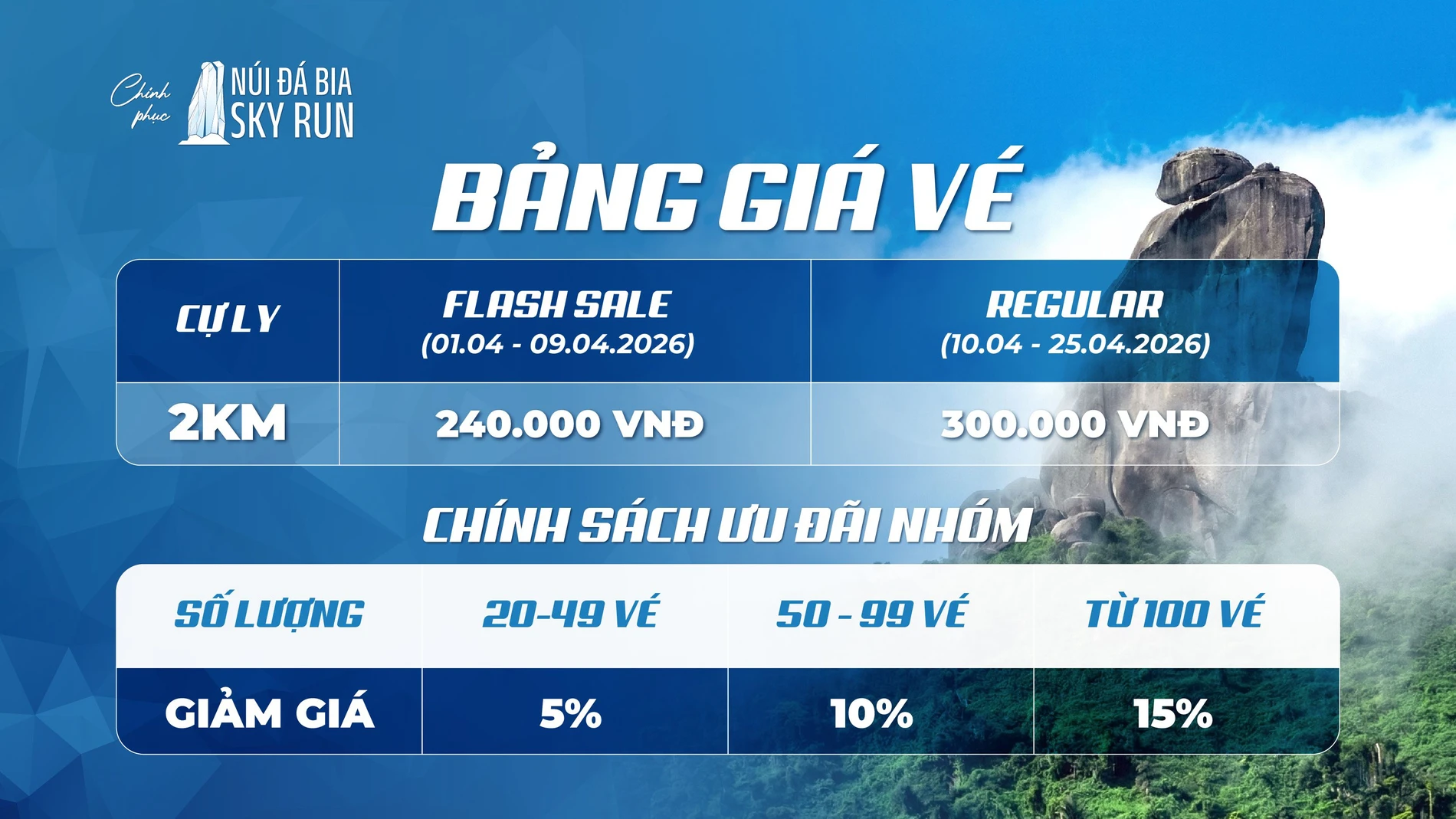 Bảng giá vé Núi Đá Bia SKY RUN 2026