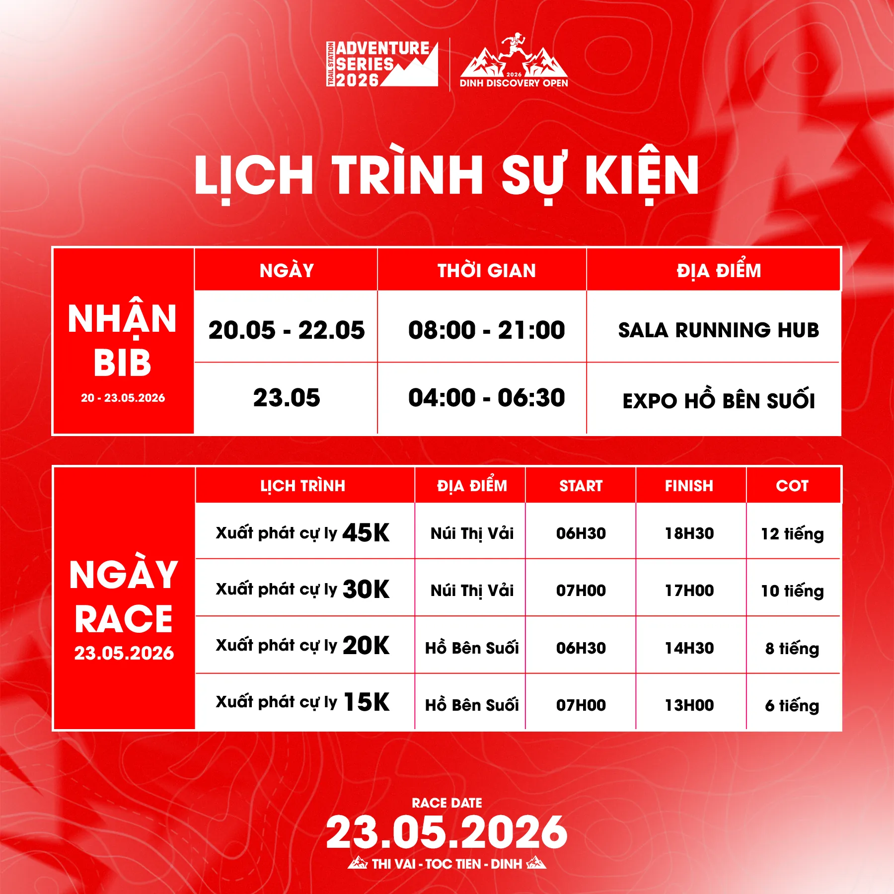 Lịch trình sự kiện