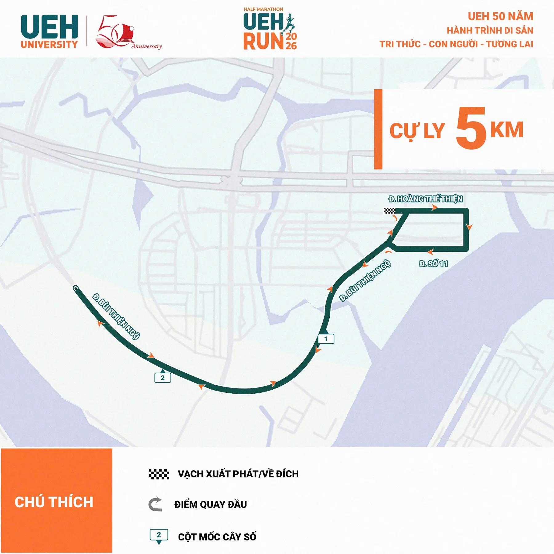 Bản đồ đường chạy 5K  UEH Run Half Marathon 2026