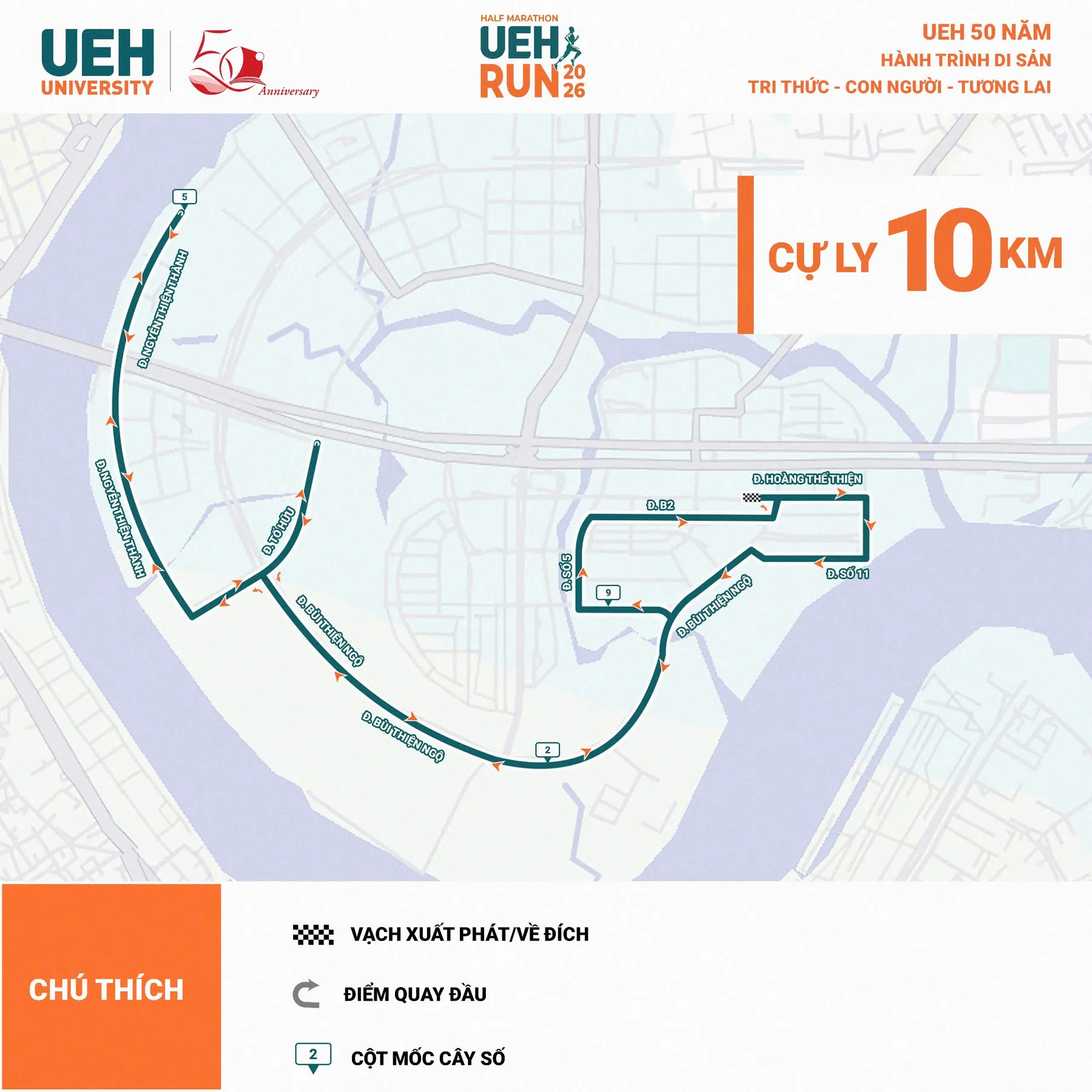 Bản đồ đường chạy 10K  UEH Run Half Marathon 2026